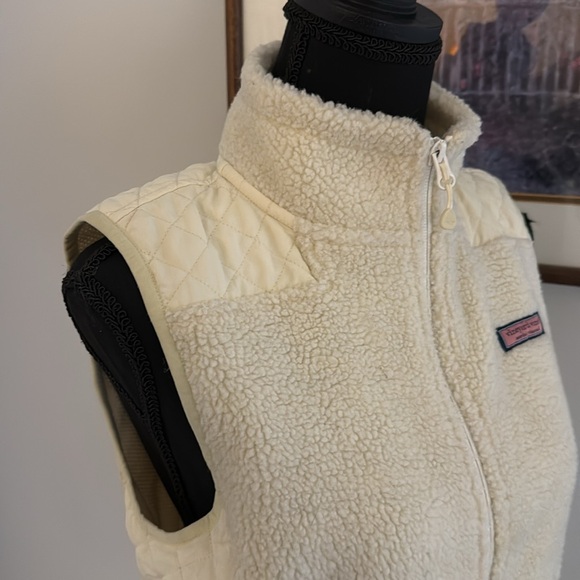 Vineyard Vines Sea View Sherpa Quilted Zip Up Vest Ivory - Size XS - Picture 3 of 9
